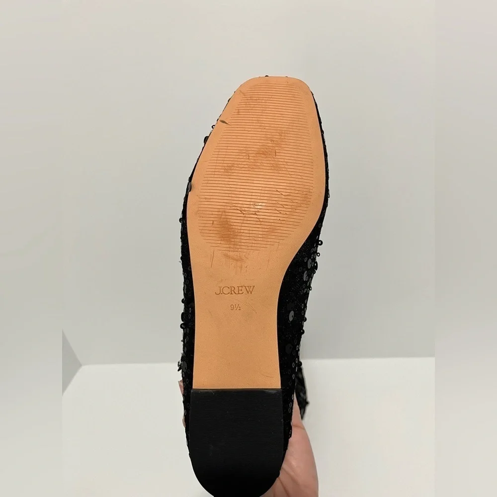 J.Crew Quinn embellished removable ankle-strap ballet flats sequin & mesh sz 9.5